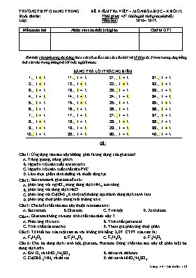 Đề kiểm tra 45 phút môn Hóa học Lớp 12 - Năm học 2016-2017 - Trường THPT Quang Trung